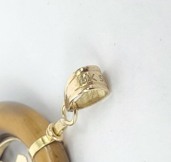 14k Yellow Gold Tiger's Eye Fu Chinese Character Fortune Drop Pendant 1 7/8'' - Image 6