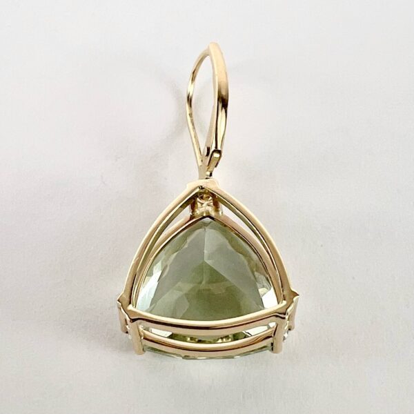 14k Yellow Gold Trillion Triangle Cut Prasiolite Green Amethyst Hanging Earrings - Image 8