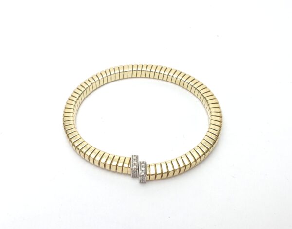 18k Multi-Tone Gold Diamond Squared Tubogas Coil Style Flexible Cuff Bracelet - Image 3