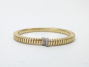 18k Multi-Tone Gold Diamond Squared Tubogas Coil Style Flexible Cuff Bracelet