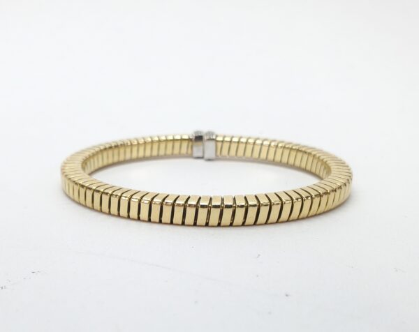 18k Multi-Tone Gold Diamond Squared Tubogas Coil Style Flexible Cuff Bracelet - Image 6