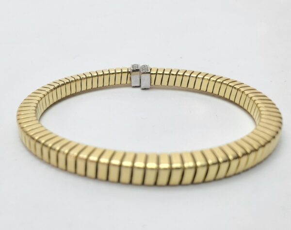 18k Multi-Tone Gold Diamond Squared Tubogas Coil Style Flexible Cuff Bracelet - Image 7