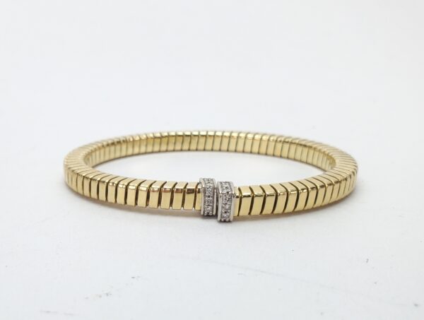 18k Multi-Tone Gold Diamond Squared Tubogas Coil Style Flexible Cuff Bracelet