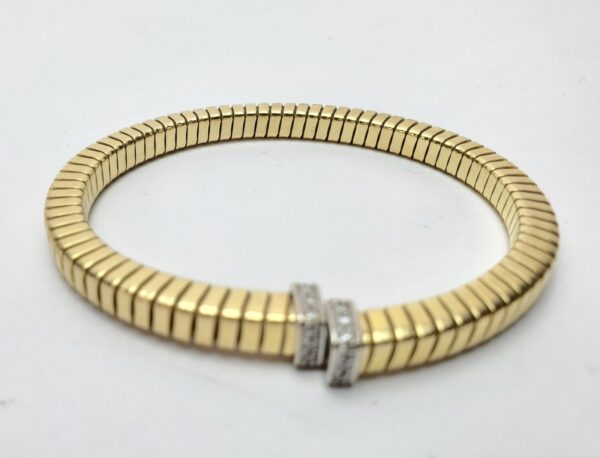 18k Multi-Tone Gold Diamond Squared Tubogas Coil Style Flexible Cuff Bracelet - Image 8