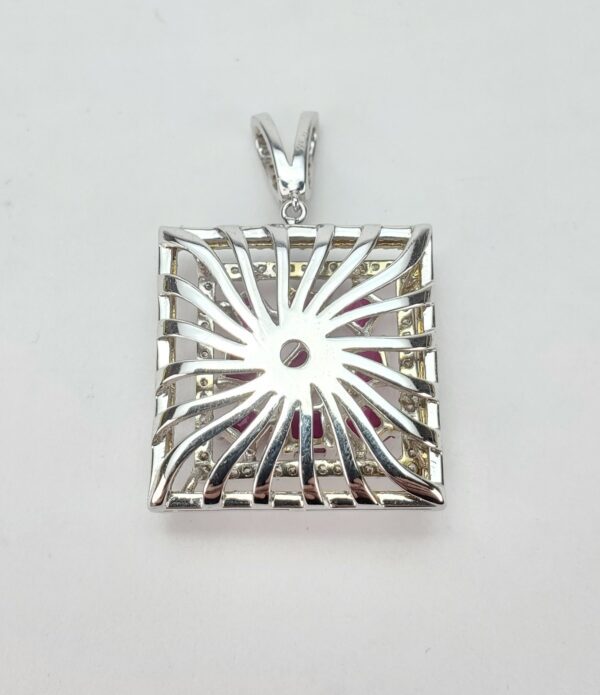 18k White Gold 2.44ctw Natural Ruby Diamond Unique Square Halo Drop Pendant - Image 6