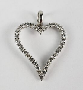 18k White Gold Open Heart Dangle Large Drop Dangle Love Charm Pendant