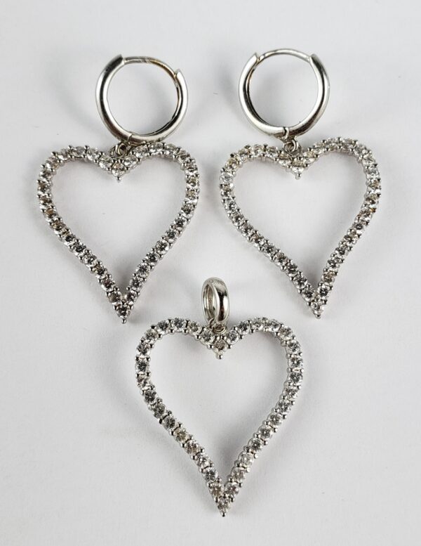 18k White Gold Open Heart Dangle Large Drop Dangle Love Charm Pendant - Image 7