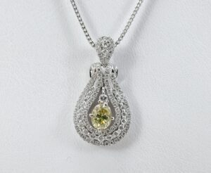 18k White Gold White GIA Fancy Brownish Greenish Yellow Diamond Pendant Necklace