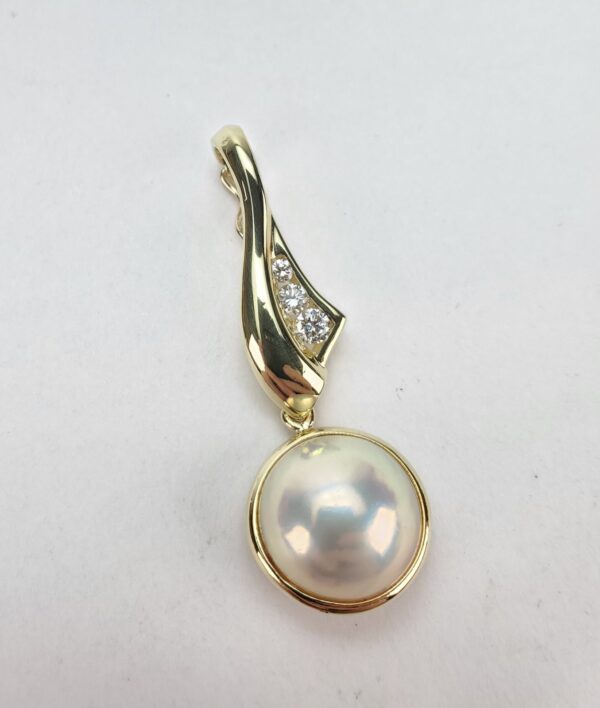 18k Yellow Gold Diamond Mabe Pearl Unique Slider Enhancer Drop Pendant 1 3/4'' - Image 4