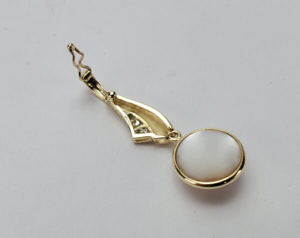 18k Yellow Gold Diamond Mabe Pearl Unique Slider Enhancer Drop Pendant 1 3/4'' - Image 5