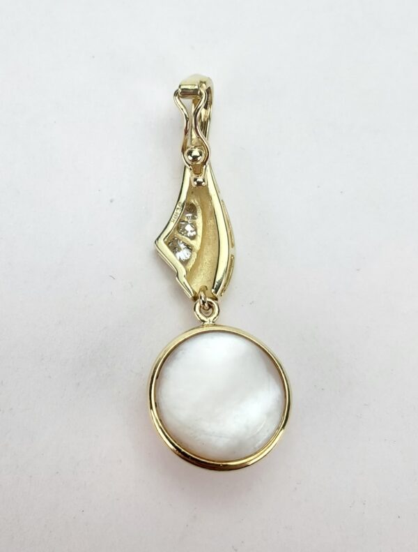 18k Yellow Gold Diamond Mabe Pearl Unique Slider Enhancer Drop Pendant 1 3/4'' - Image 6
