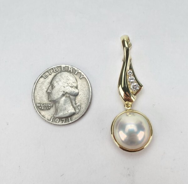 18k Yellow Gold Diamond Mabe Pearl Unique Slider Enhancer Drop Pendant 1 3/4'' - Image 7