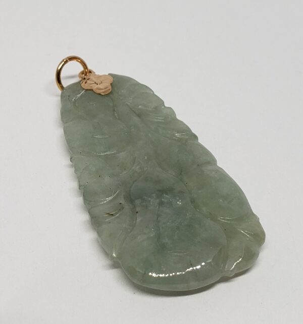 18k Yellow Gold Green Jadeite Jade Floral Flower Tulip Rose Vine Plant Pendant - Image 6