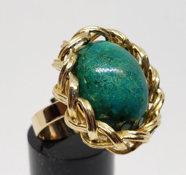 18k Yellow Gold Large Solitaire Eilat Stone Unique Weave Ring Elias Made in Peru - Image 3