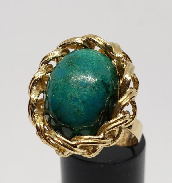18k Yellow Gold Large Solitaire Eilat Stone Unique Weave Ring Elias Made in Peru - Image 4