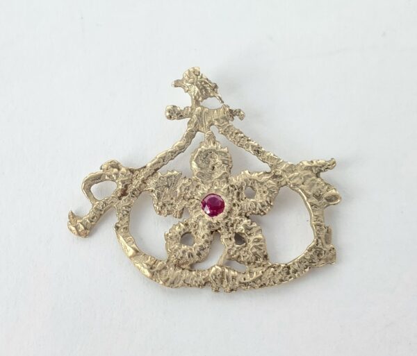 8k Yellow Gold Red Stone Flower in a Pouch Love Nature Dangle Drop Pendant 1 1/4 - Image 3