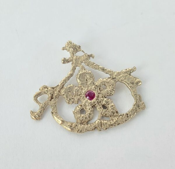 8k Yellow Gold Red Stone Flower in a Pouch Love Nature Dangle Drop Pendant 1 1/4 - Image 4
