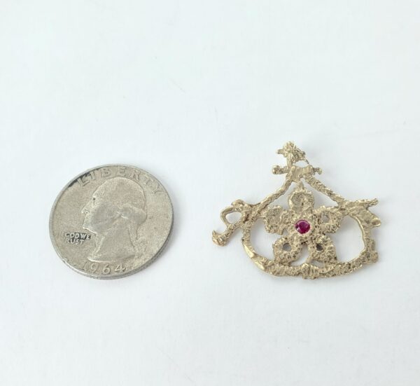 8k Yellow Gold Red Stone Flower in a Pouch Love Nature Dangle Drop Pendant 1 1/4 - Image 6