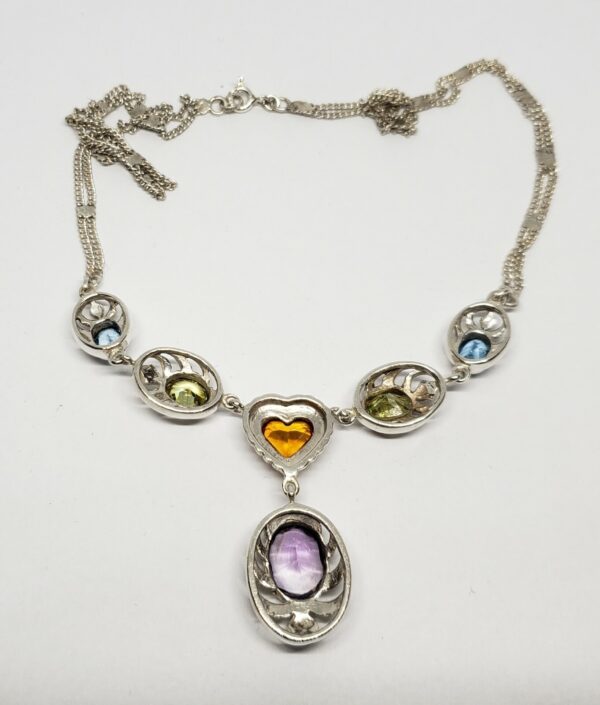 925 Sterling Silver Amethyst Citrine Blue Topaz Peridot Marcasite Drop Necklace - Image 5