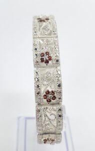 925 Sterling Silver Flower Vine Open Work Link Bracelet 8.5''