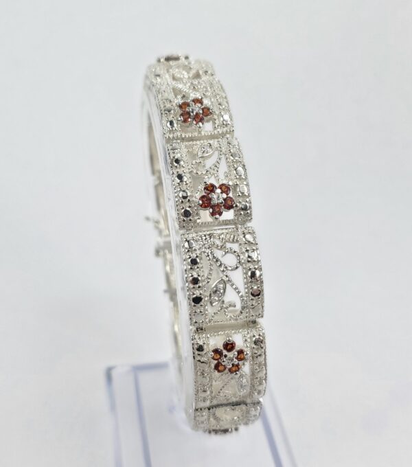 925 Sterling Silver Flower Vine Open Work Link Bracelet 8.5'' - Image 6