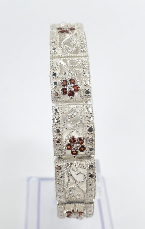 925 Sterling Silver Flower Vine Open Work Link Bracelet 8.5''