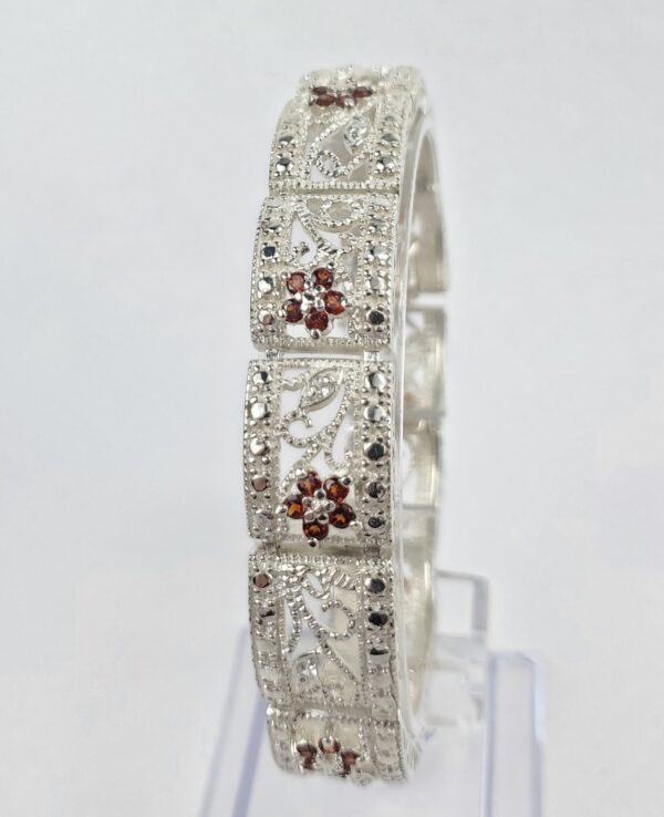 925 Sterling Silver Flower Vine Open Work Link Bracelet 8.5'' - Image 8