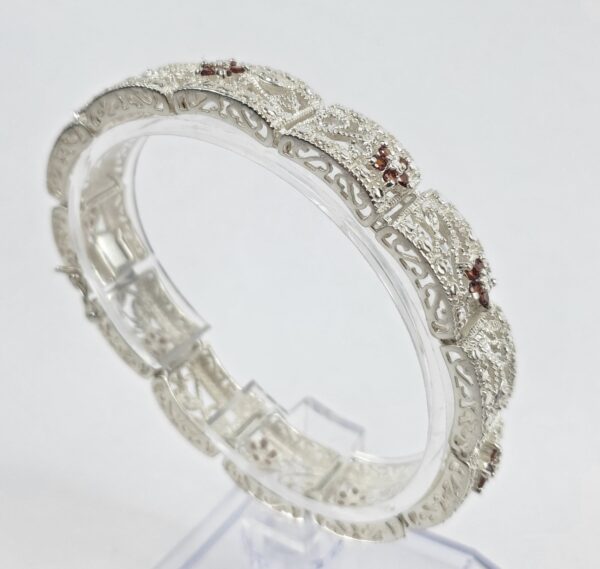 925 Sterling Silver Flower Vine Open Work Link Bracelet 8.5'' - Image 9