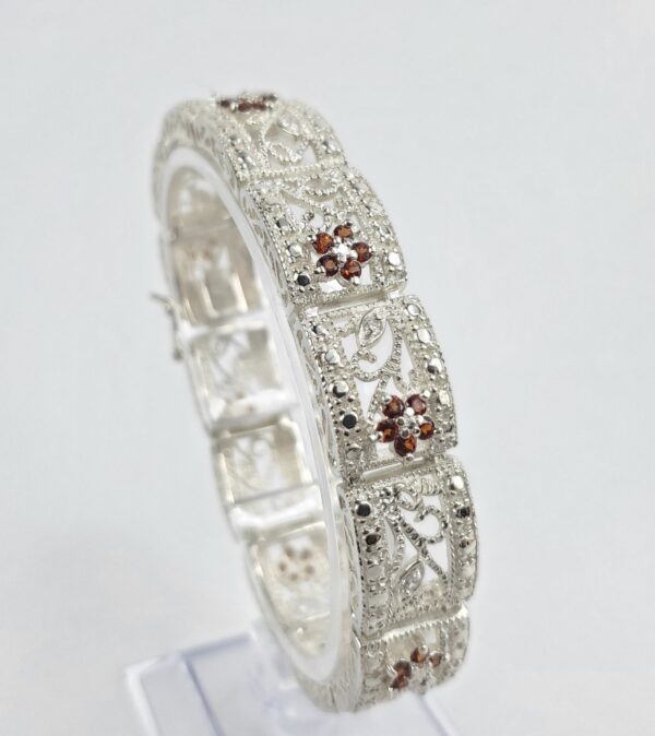 925 Sterling Silver Flower Vine Open Work Link Bracelet 8.5'' - Image 10
