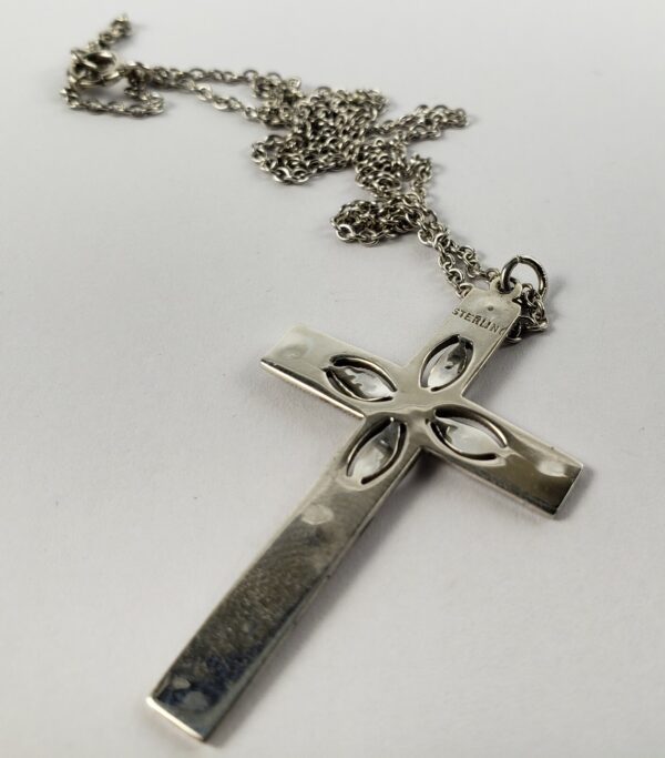 925 Sterling Silver Marcasite Cross Crucifix Open Granulated Necklace Pendant - Image 6