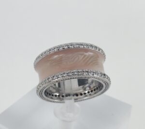 925 Sterling Silver Pink Enamel CZ 10mm Band Ring 5.75''