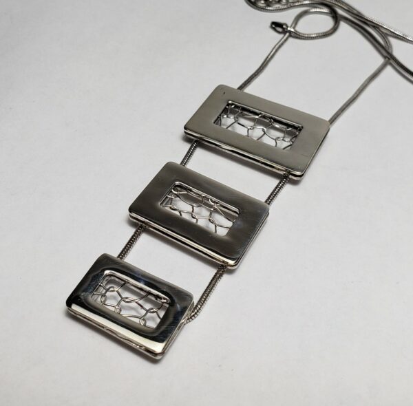 925 Sterling Silver Unique Modern Modernist Contemporary Drop Necklace 16.25'' - Image 3