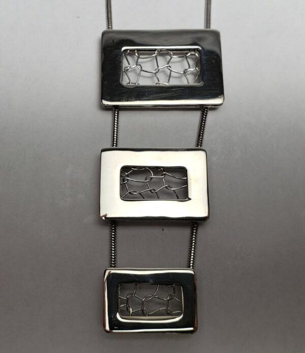 925 Sterling Silver Unique Modern Modernist Contemporary Drop Necklace 16.25'' - Image 4