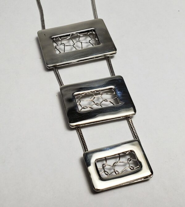 925 Sterling Silver Unique Modern Modernist Contemporary Drop Necklace 16.25'' - Image 5
