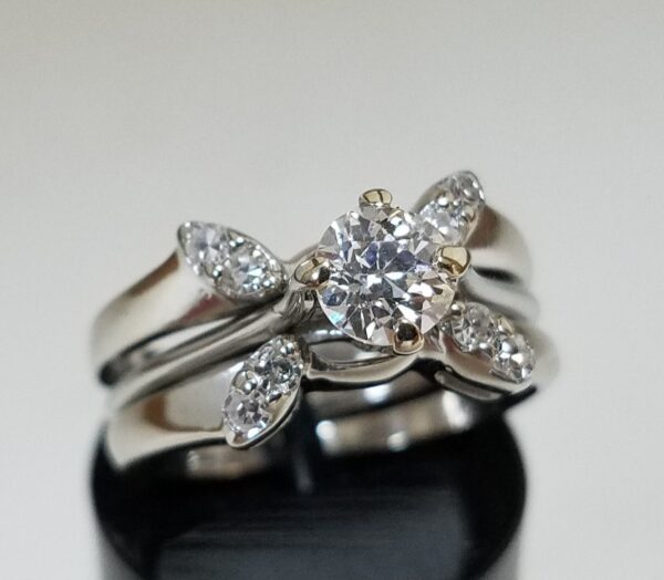 Art Deco Orange Blossom 18k 14k White Gold .5ct Diamond Wedding Engagement Rings - Image 5