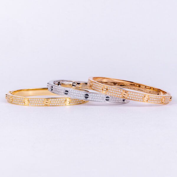Cartier 18k Yellow Gold 6.7mm Pave Diamond Love Bracelet Size 19 - Image 13