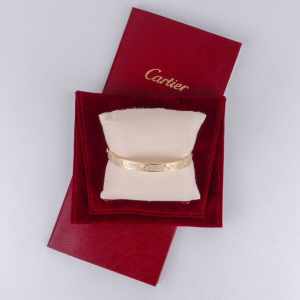 Cartier 18k Yellow Gold 6.7mm Pave Diamond Love Bracelet Size 19 - Image 3