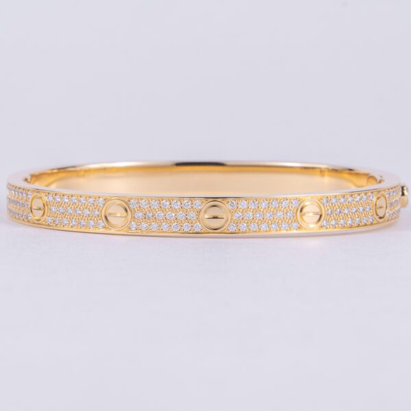 Cartier 18k Yellow Gold 6.7mm Pave Diamond Love Bracelet Size 19 - Image 4
