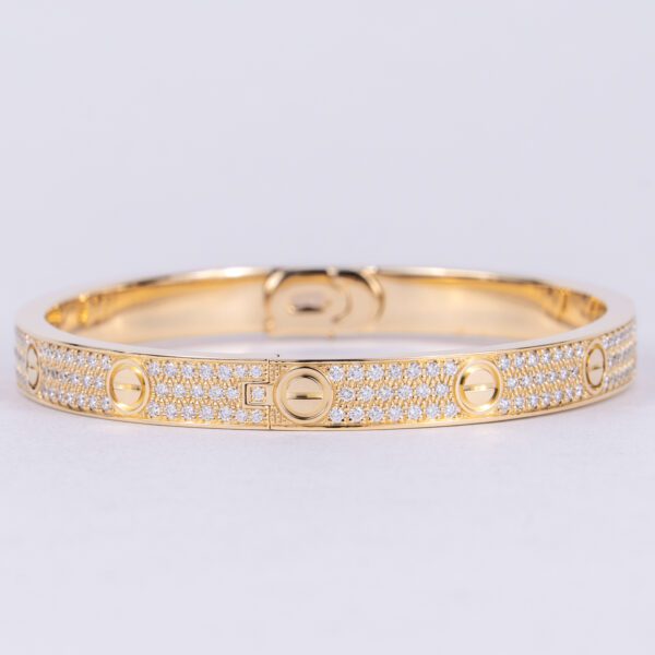 Cartier 18k Yellow Gold 6.7mm Pave Diamond Love Bracelet Size 19 - Image 9