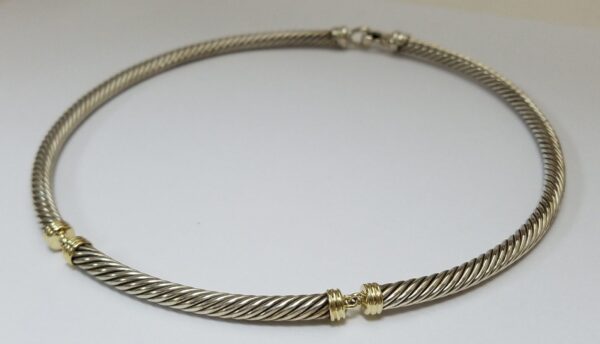 David Yurman 925 Sterling Silver 14k Gold Cable Choker Segmented Necklace - Image 5