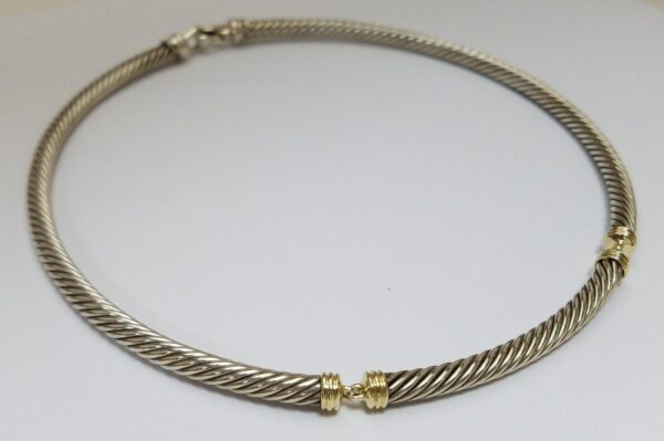 David Yurman 925 Sterling Silver 14k Gold Cable Choker Segmented Necklace - Image 6