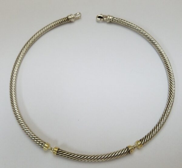 David Yurman 925 Sterling Silver 14k Gold Cable Choker Segmented Necklace - Image 7