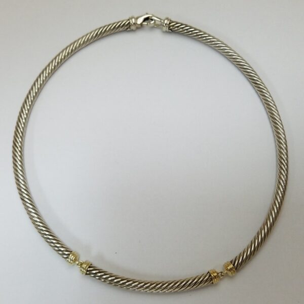 David Yurman 925 Sterling Silver 14k Gold Cable Choker Segmented Necklace