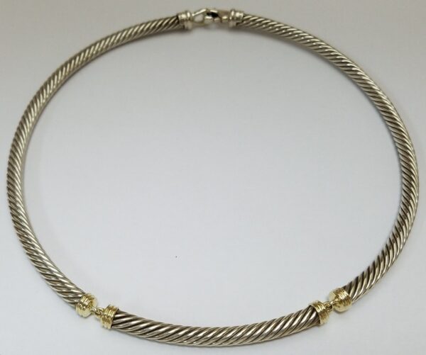 David Yurman 925 Sterling Silver 14k Gold Cable Choker Segmented Necklace - Image 8