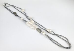 Large Baroque and Round Pearl Labradorite Beaded Necklace 40''