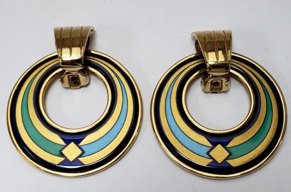 Michaela Frey Wille Modernist Enamel Clip On Dangling Dangle Costume Earrings