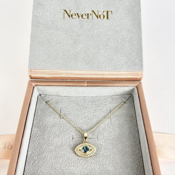 NeverNOT 9kt Yellow Gold "Life In Color" Blue Topaz Eye Pendant Necklace 16.5'' - Image 3