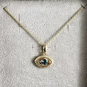 NeverNOT 9kt Yellow Gold "Life In Color" Blue Topaz Eye Pendant Necklace 16.5''