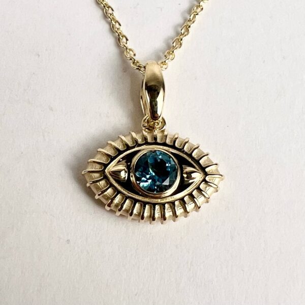 NeverNOT 9kt Yellow Gold "Life In Color" Blue Topaz Eye Pendant Necklace 16.5'' - Image 5