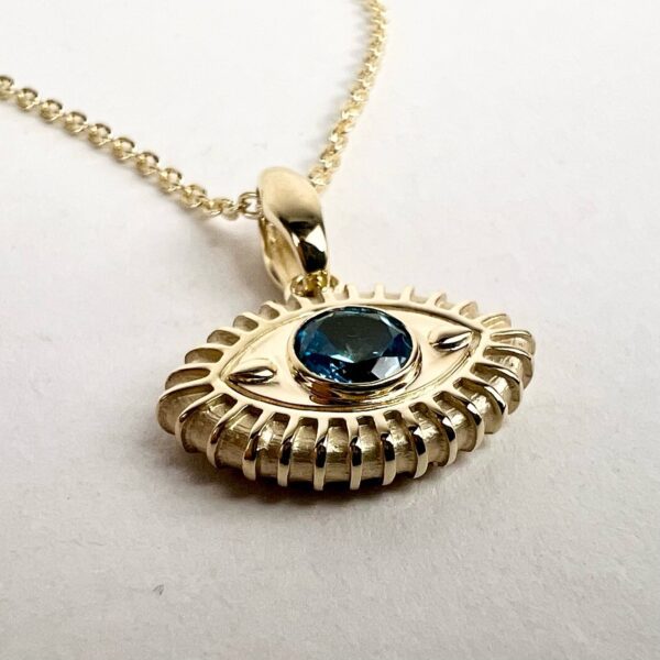 NeverNOT 9kt Yellow Gold "Life In Color" Blue Topaz Eye Pendant Necklace 16.5'' - Image 6